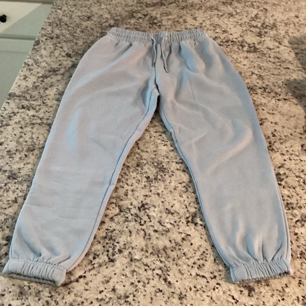 Kids Soft Light Blue Fleece Joggers with Elastic Waist